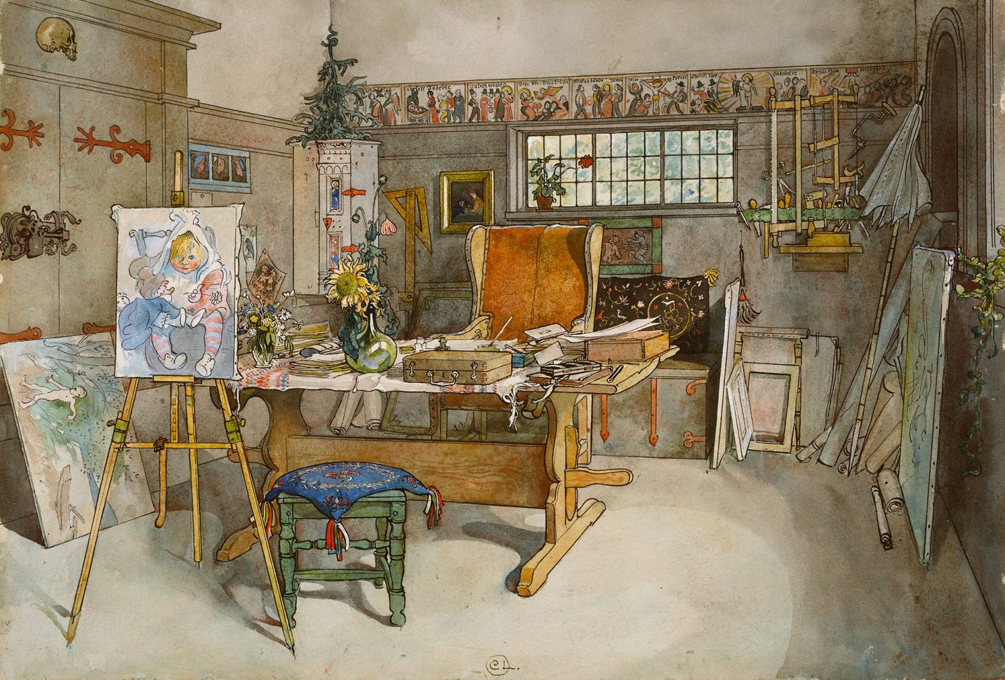 ATELJEN-ANDRA-HALFTEN-Akvarell-Carl-Larsson-1899