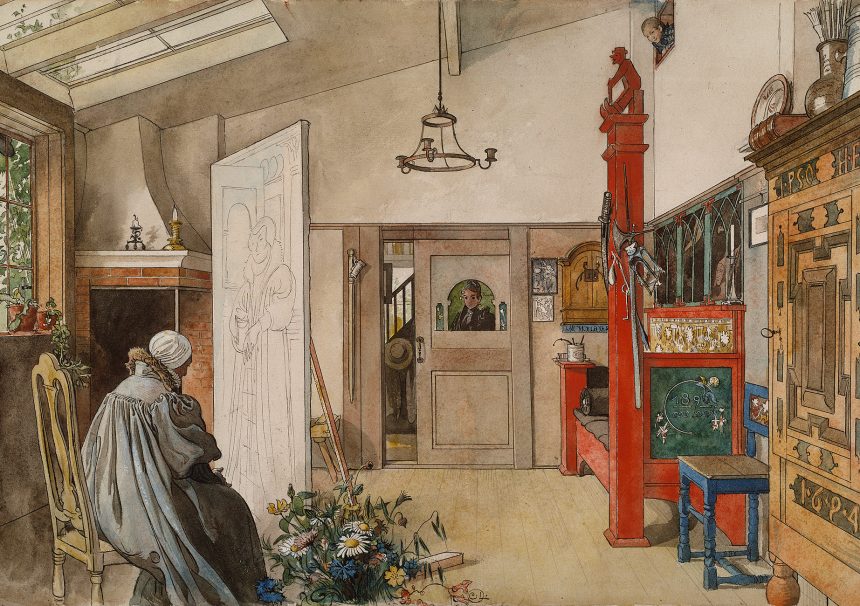 ATELJEN-ENA-HALFTEN-Akvarell-Carl-Larsson-1899