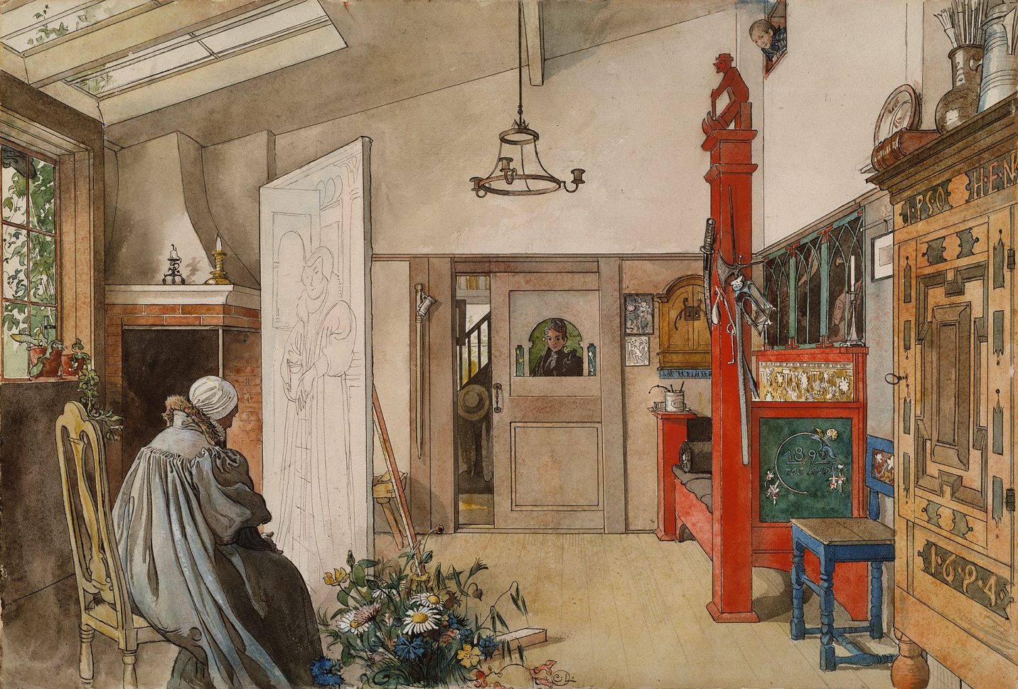 ATELJEN-ENA-HALFTEN-Akvarell-Carl-Larsson-1899