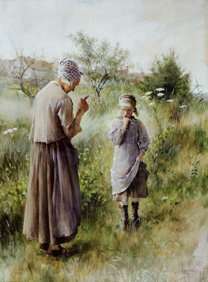 FÖRBJUDEN FRUKT. Akvarell, Carl Larsson, 1882.