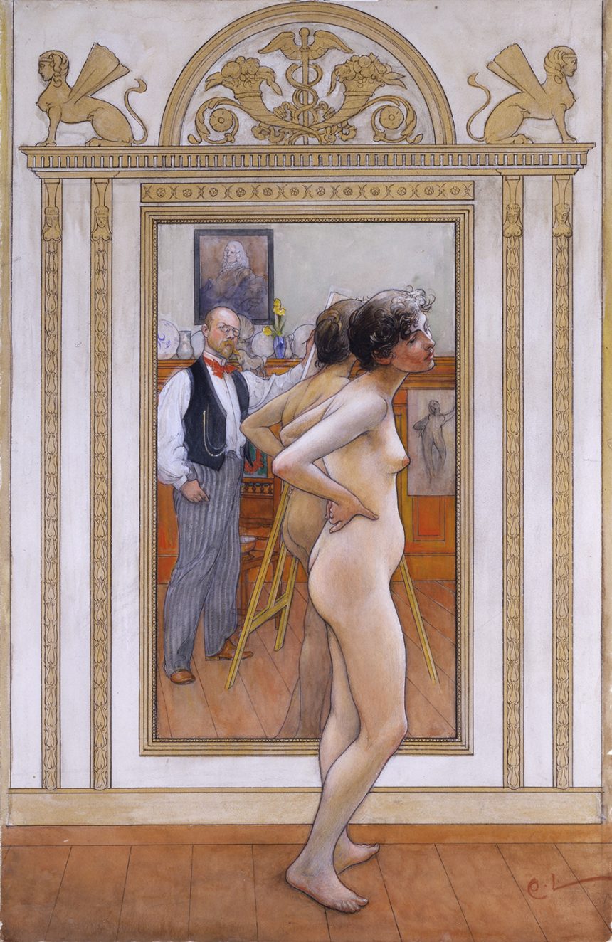 Framfor-spegeln-Akvarell-Present-till-Zorn-Carl-Larsson-1898