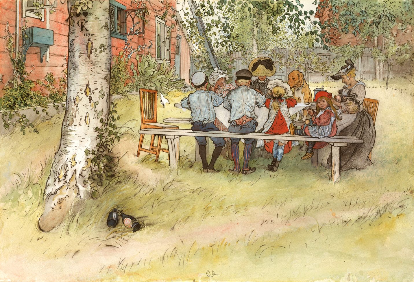 Frukost-under-bjorken-Akvarell-Carl Larsson-1896