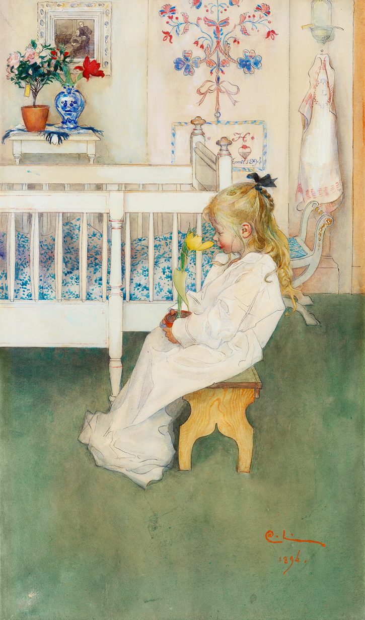 Lisbeth-med-gul-tulpan-Akvarell-Carl Larsson-1894