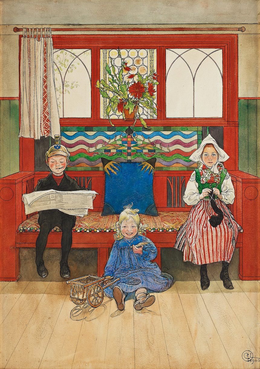 Pappa-mamma-barn-Akvarell-Carl-Larsson-1906