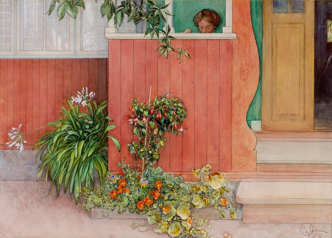 Suzanne-pa-fo╠êrtsubron-Akvarell-Carl-Larsson-1910
